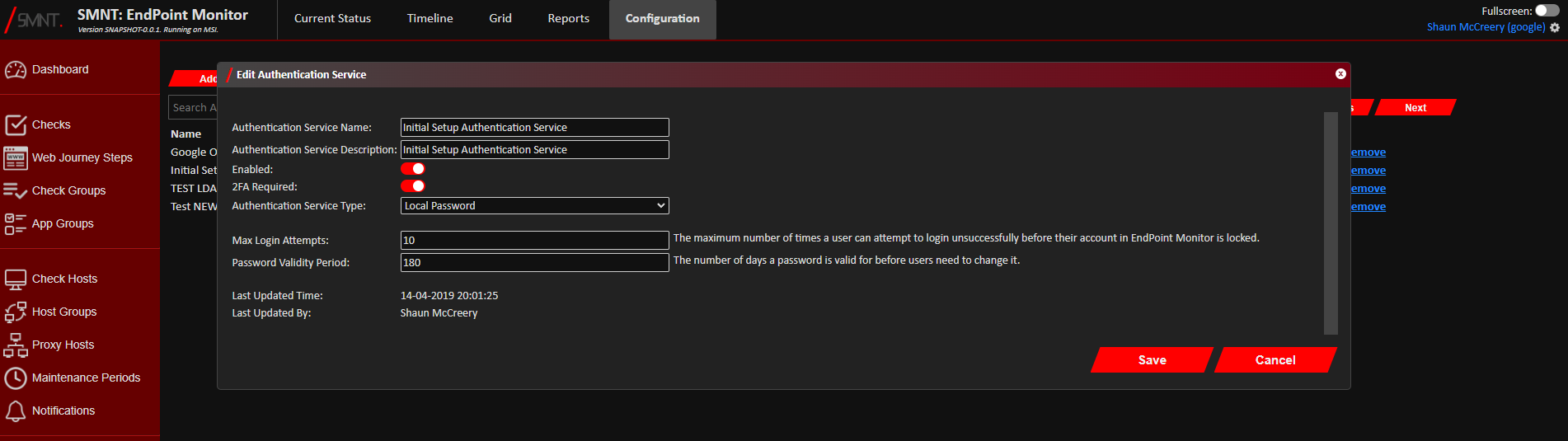 Edit Authentication Service Window