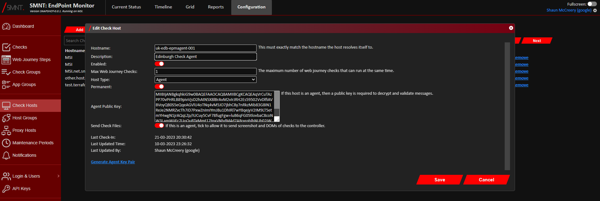 Edit Check Host Window