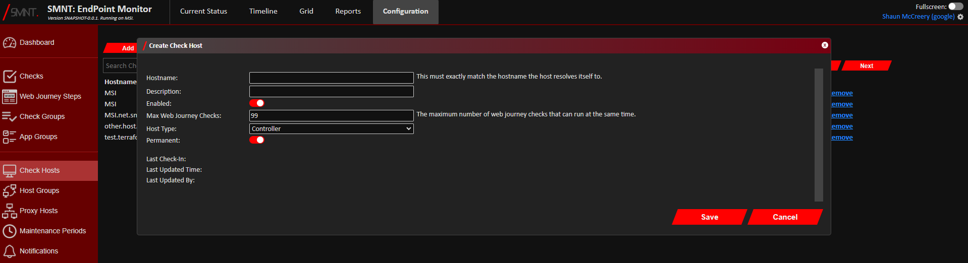 Add Check Host Window