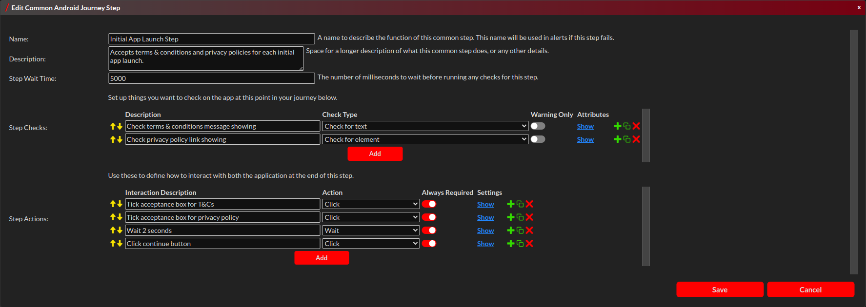 Edit Common Web Journey Step