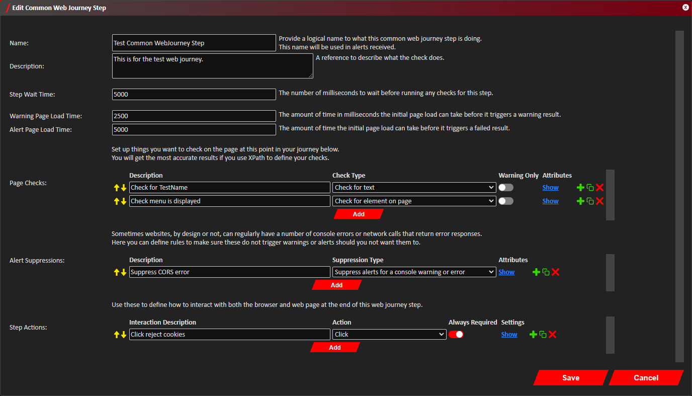 Edit Common Web Journey Step