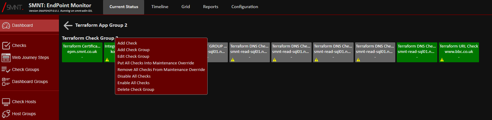 Dashboard Check Group Context Menu