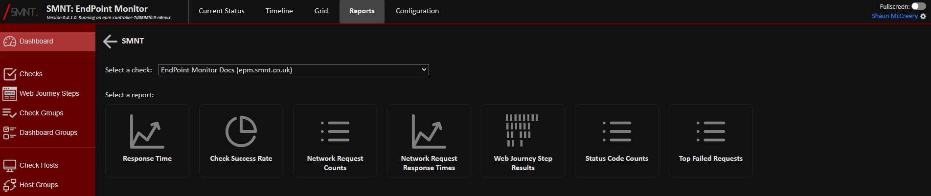 Dashboard Report Selection
