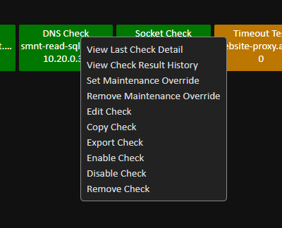 Dashboard Check Status Box Context Menu