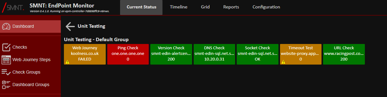 Dashboard Check Status Boxes