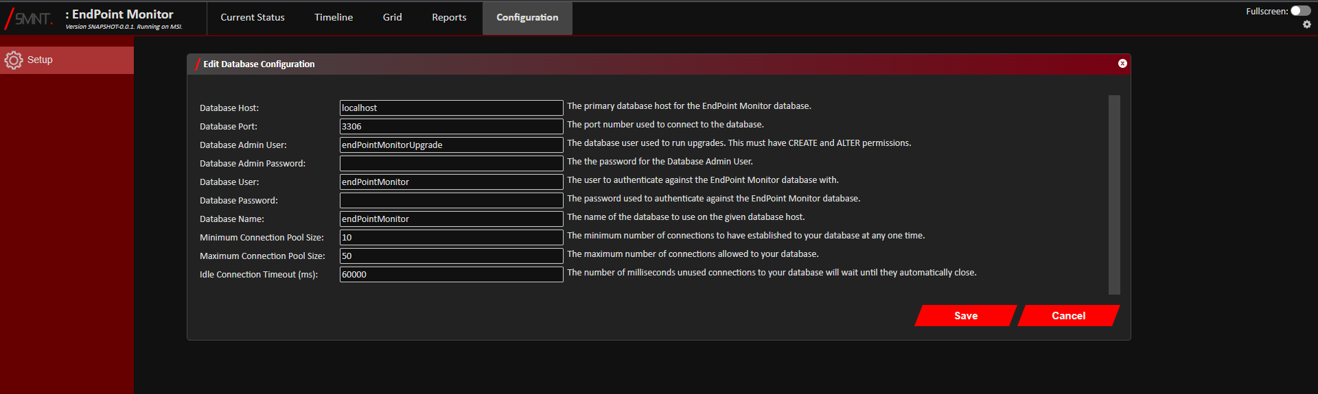 Databsae Setup Screen