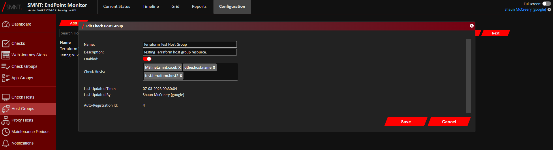Edit Host Group Window