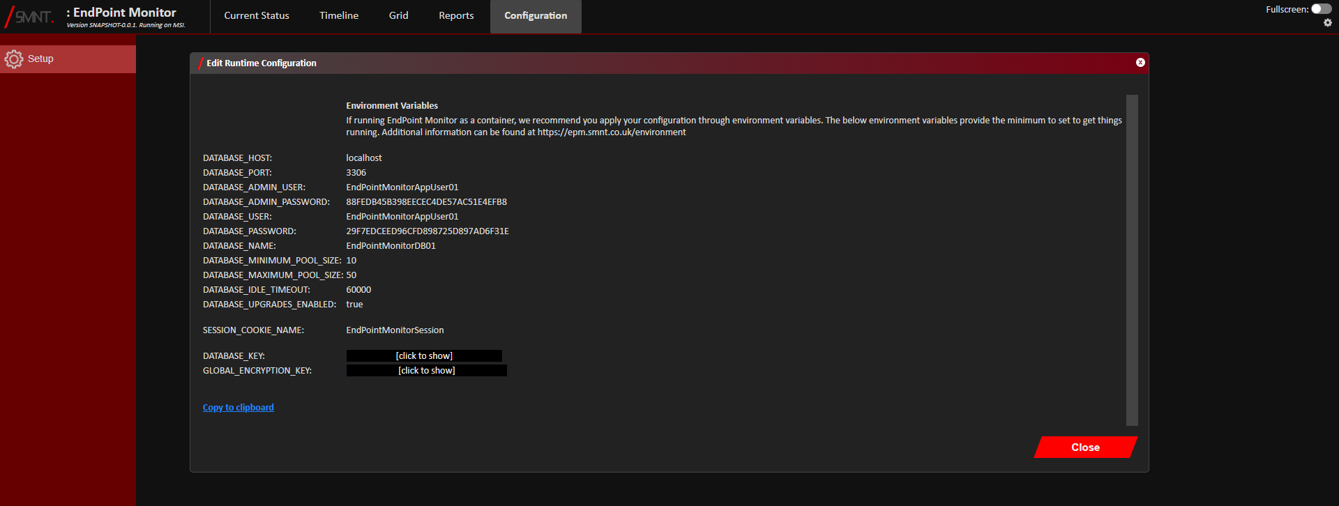 Runtime Configuration Confirmation