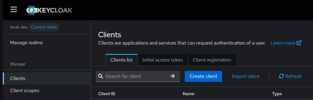 Keycloak Create Client Button