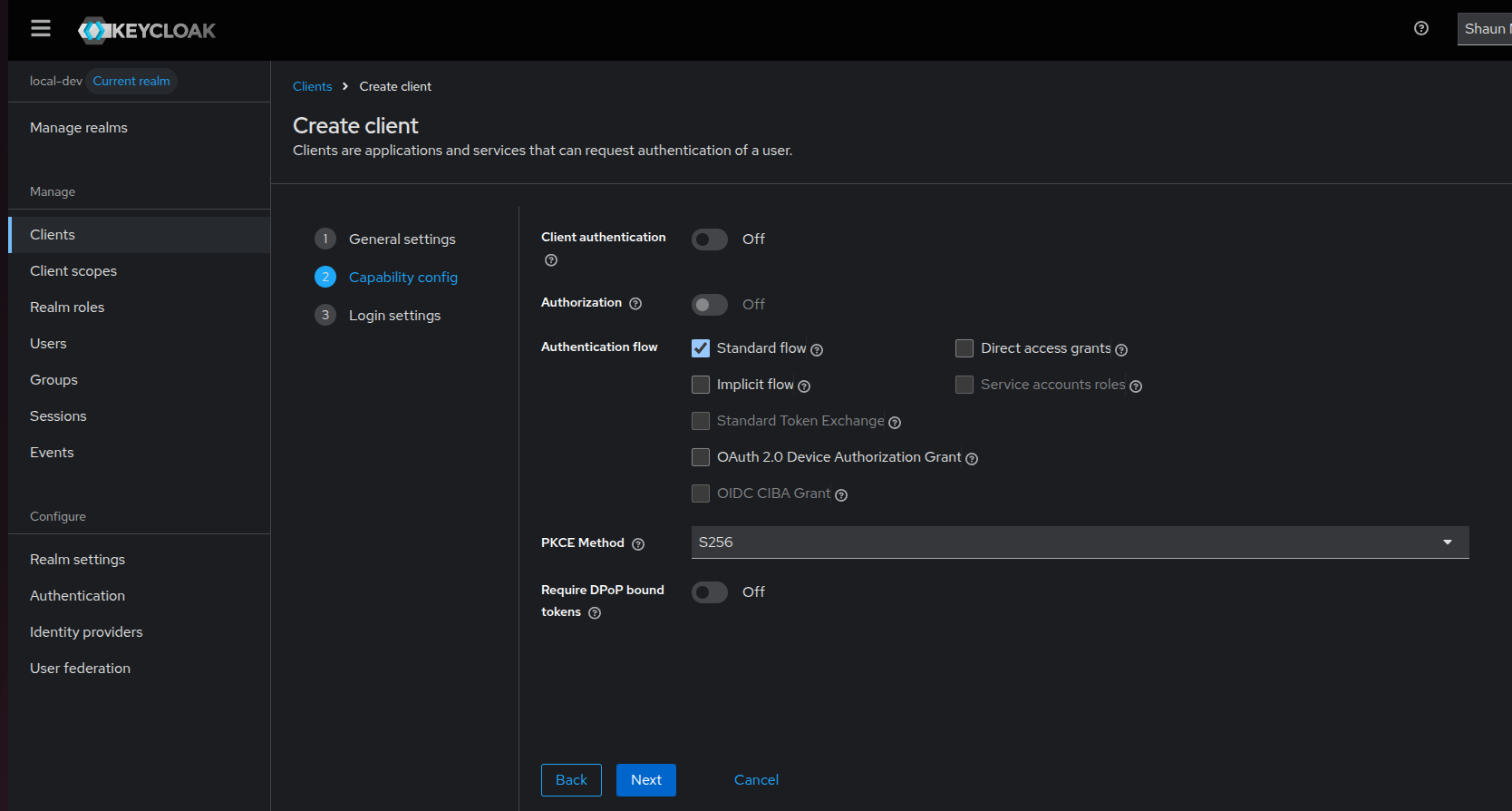 Keycloak Create Capability Settings