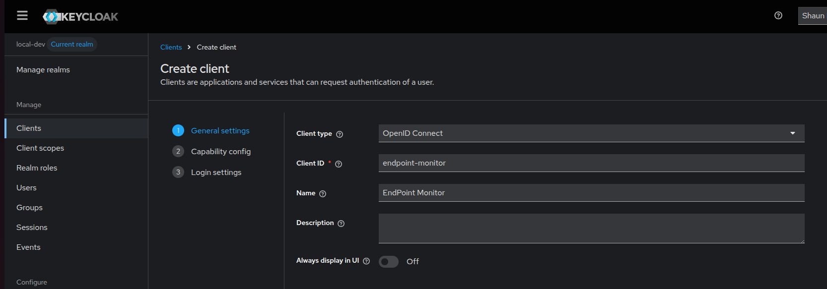 Keycloak Create General Settings