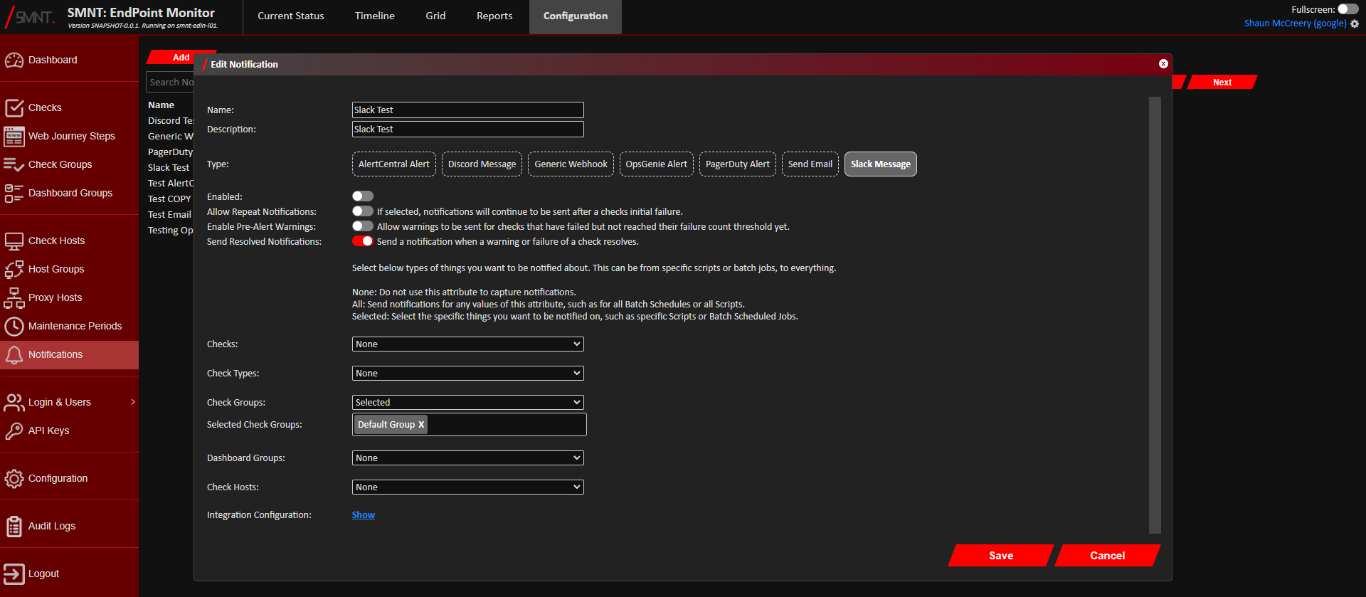 Edit Notification Window