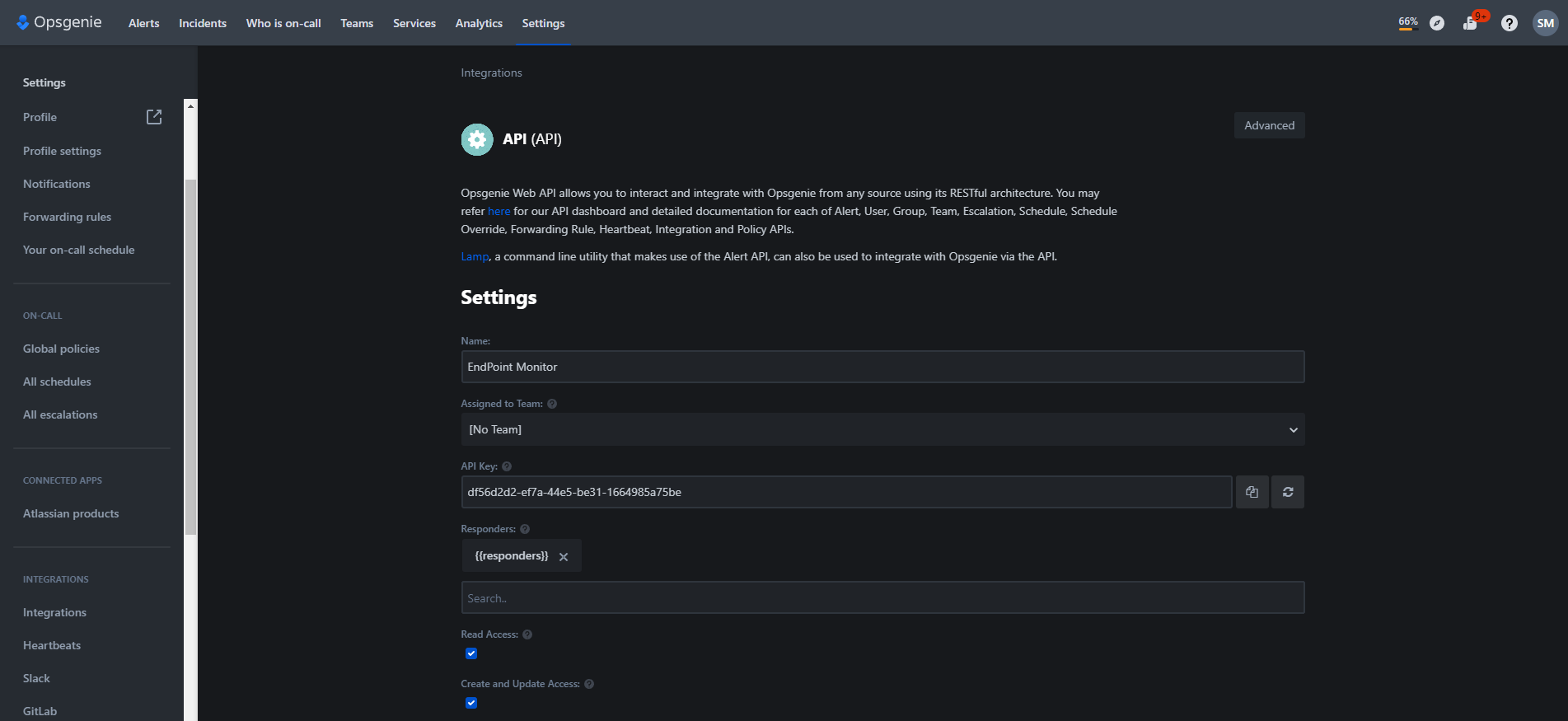 OpsGenie Add Integration Settings