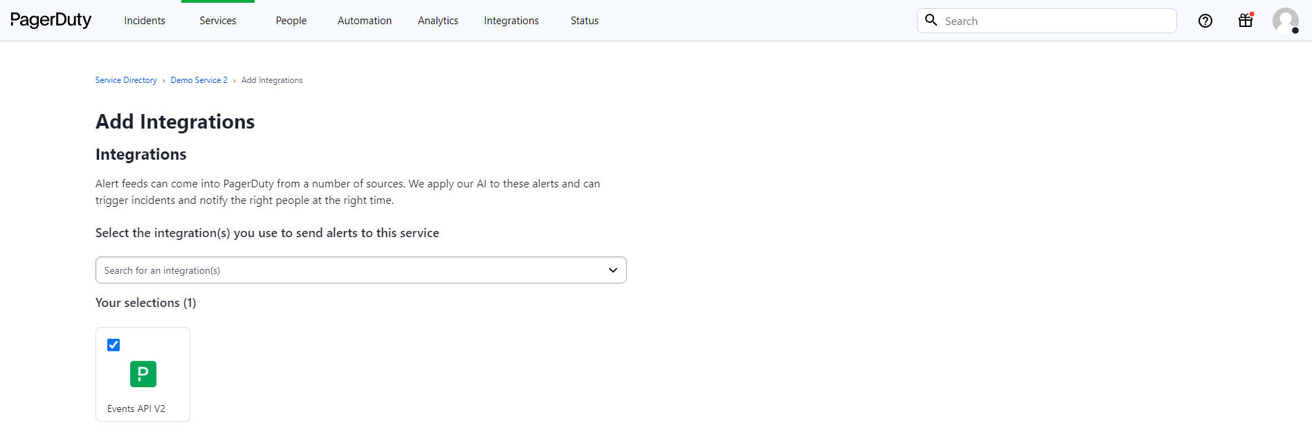 PagerDuty Service Add Integration
