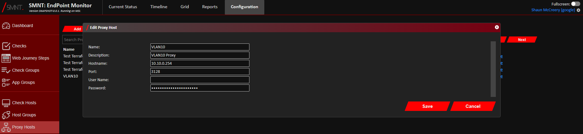 Edit Proxy Host Window