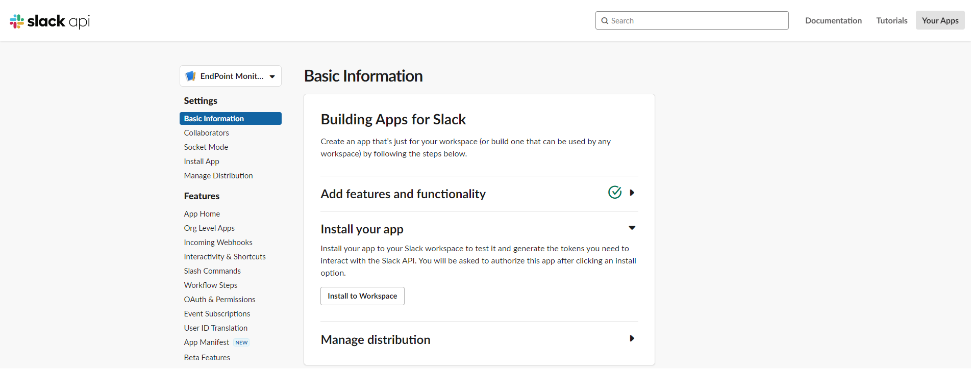 Slack New App Basic Information
