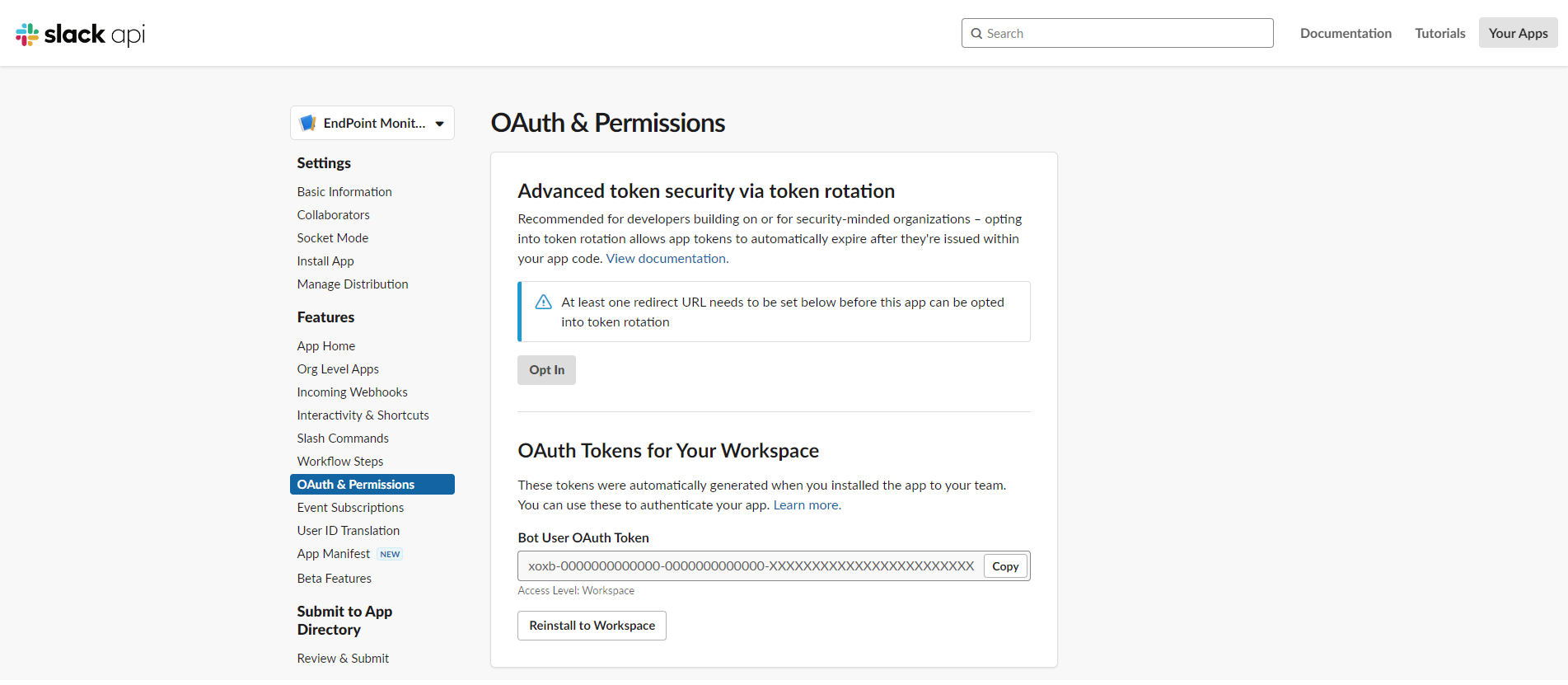 Slack OAuth Token