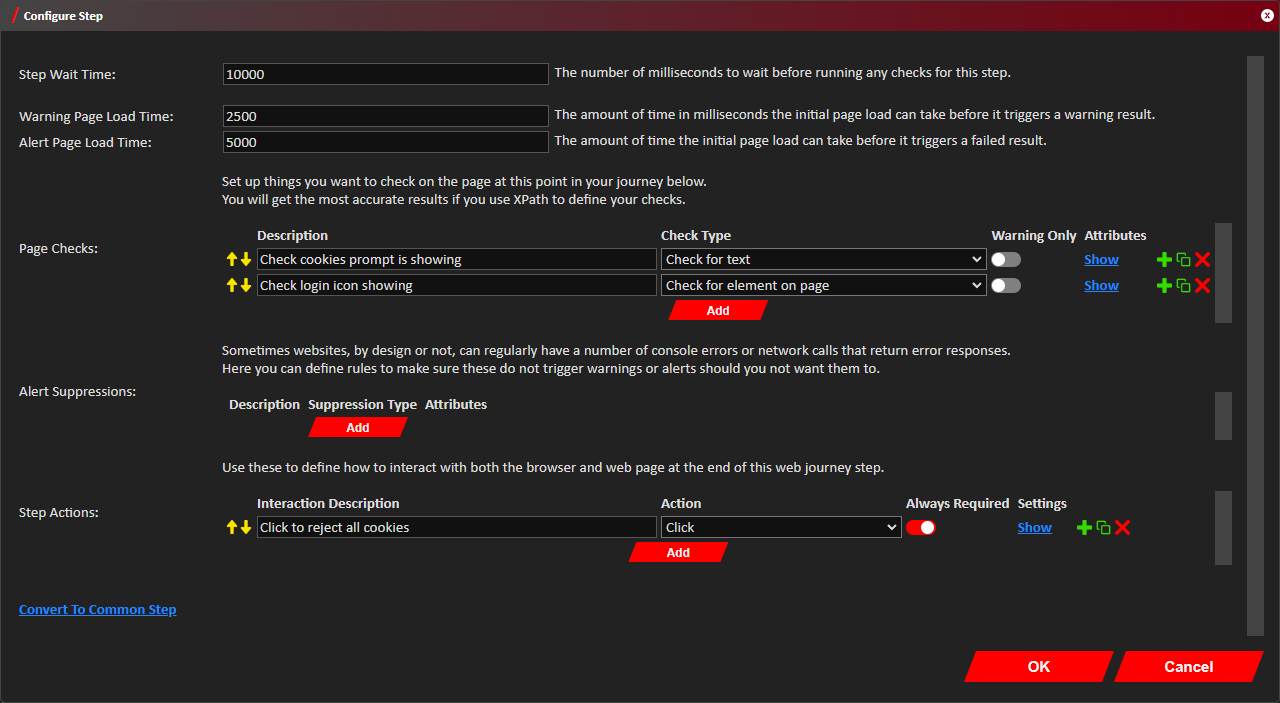 Web Journey Step Configuration